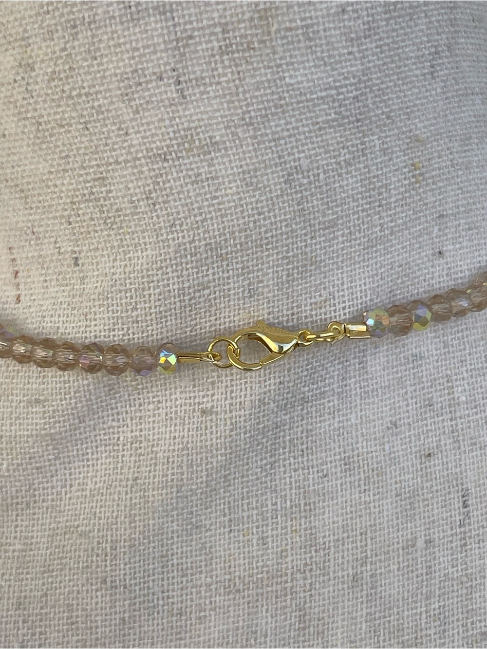 Cotton Candy Agate Gold Tone Wire Wrap on Champagne Glass Beads Pink & White - Picture 5 of 5